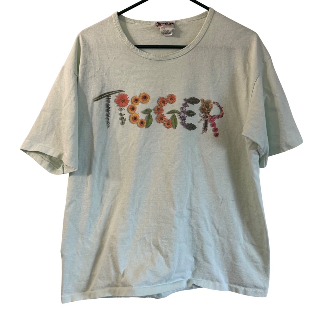 Vintage 90s Disney Winnie Pooh Tigger Floral Green Epcot Cotton XLarge TShirt XL